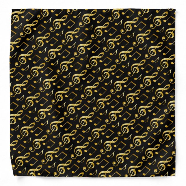 golden music pattern on black bandana (Front)