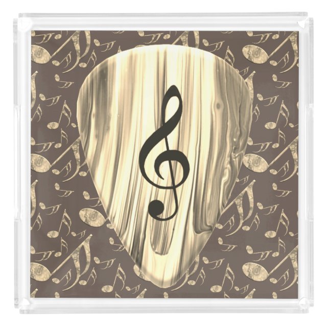 Golden Music Pick – Treble Clef Art Acrylic Tray (Front)