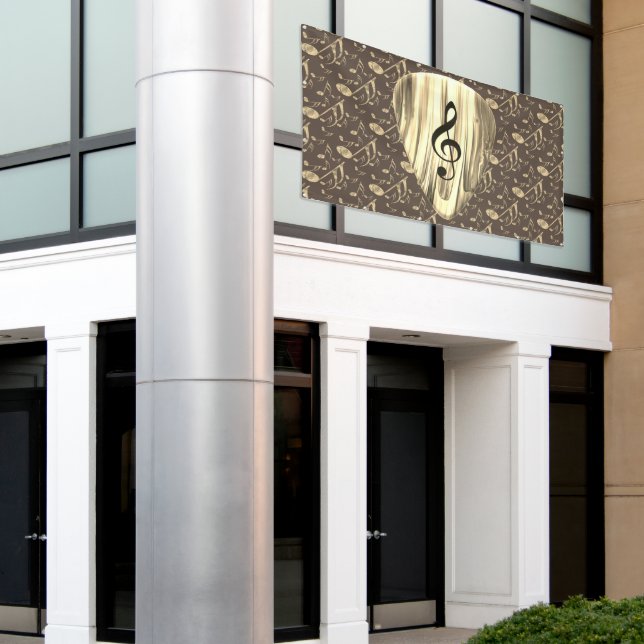 Golden Music Pick – Treble Clef Art Banner (Outside Building)