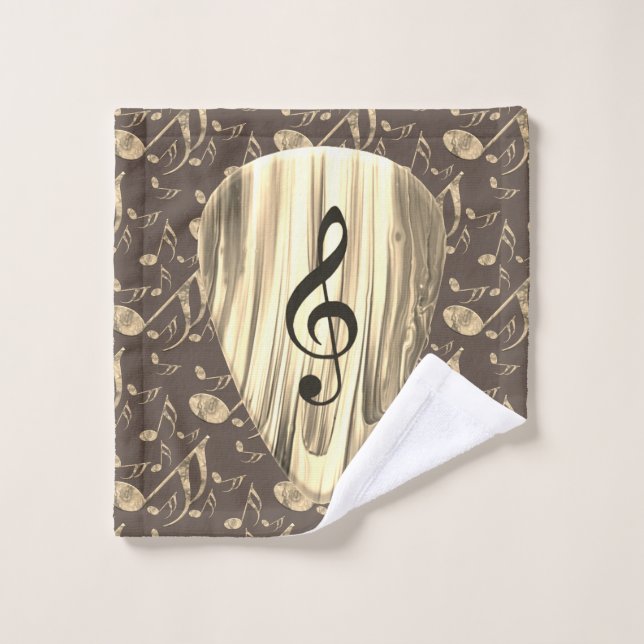 Golden Music Pick – Treble Clef Art Bath Towel Set (Wash Cloth)