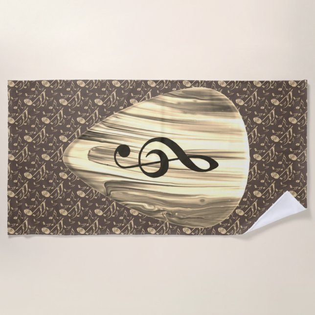 Golden Music Pick – Treble Clef Art Beach Towel (Front)