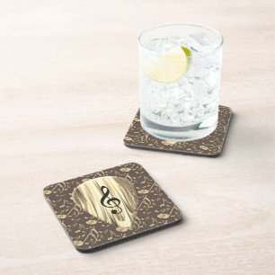Golden Music Pick – Treble Clef Art Beverage Coaster