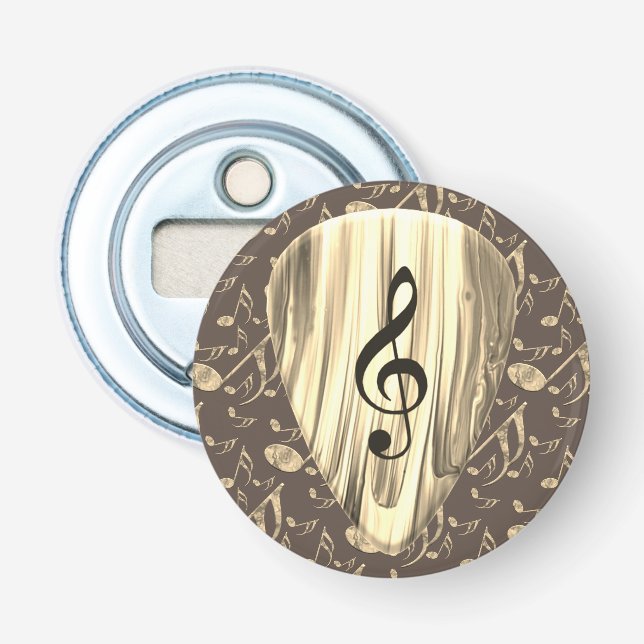 Golden Music Pick – Treble Clef Art Bottle Opener (Front)