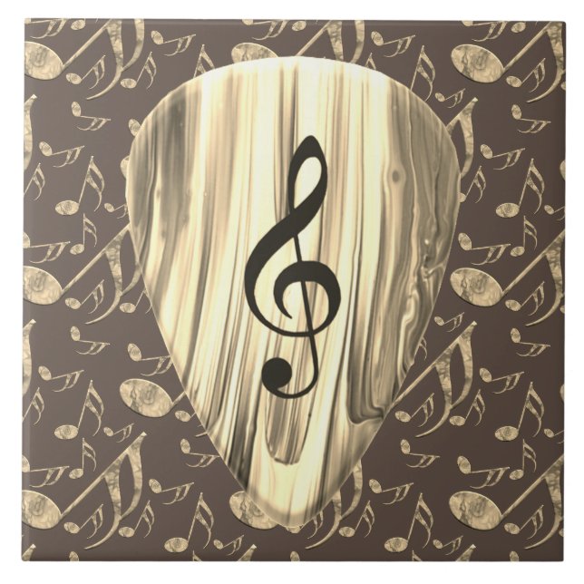 Golden Music Pick – Treble Clef Art Ceramic Tile (Front)