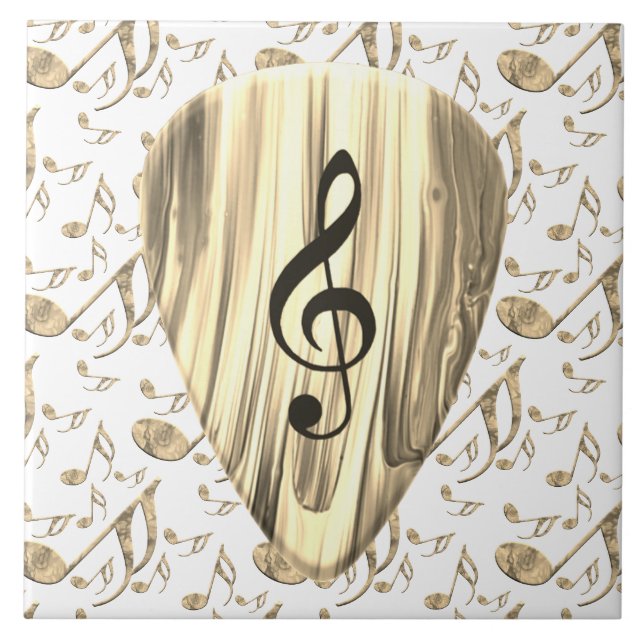 Golden Music Pick – Treble Clef Art Ceramic Tile (Front)