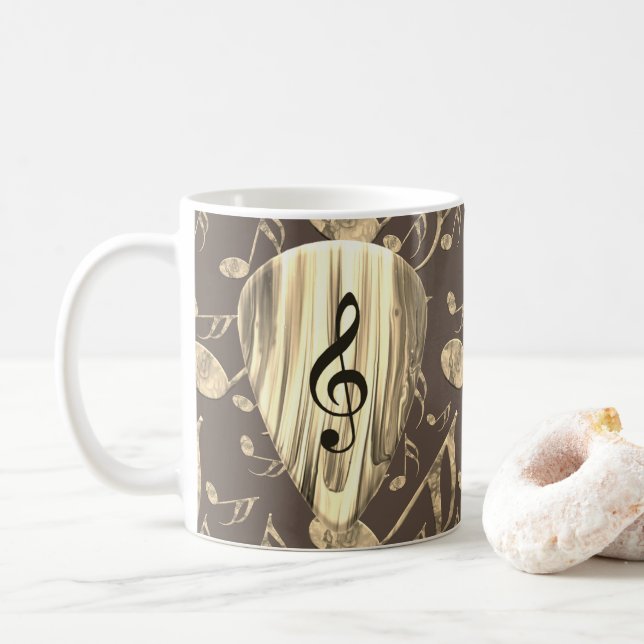 Golden Music Pick – Treble Clef Art Coffee Mug (With Donut)