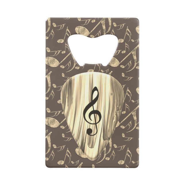 Golden Music Pick – Treble Clef Art Credit Card Bottle Opener (Front)