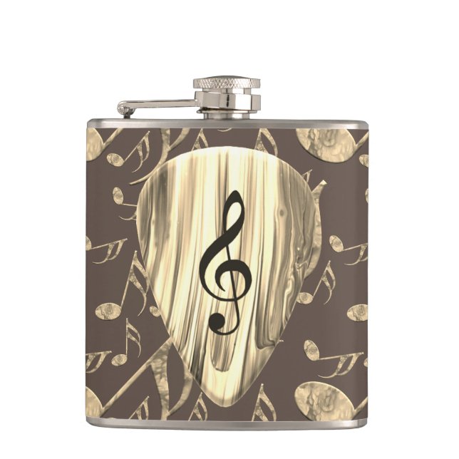 Golden Music Pick – Treble Clef Art Flask (Front)