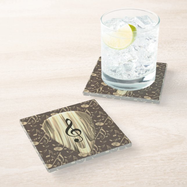 Golden Music Pick – Treble Clef Art Glass Coaster (Angled)