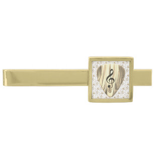 Golden Music Pick – Treble Clef Art Gold Finish Tie Bar
