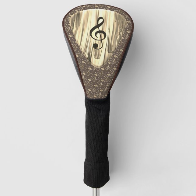 Golden Music Pick – Treble Clef Art Golf Head Cover (Front)