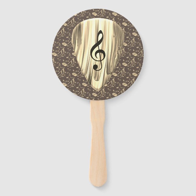 Golden Music Pick – Treble Clef Art Hand Fan (Front)