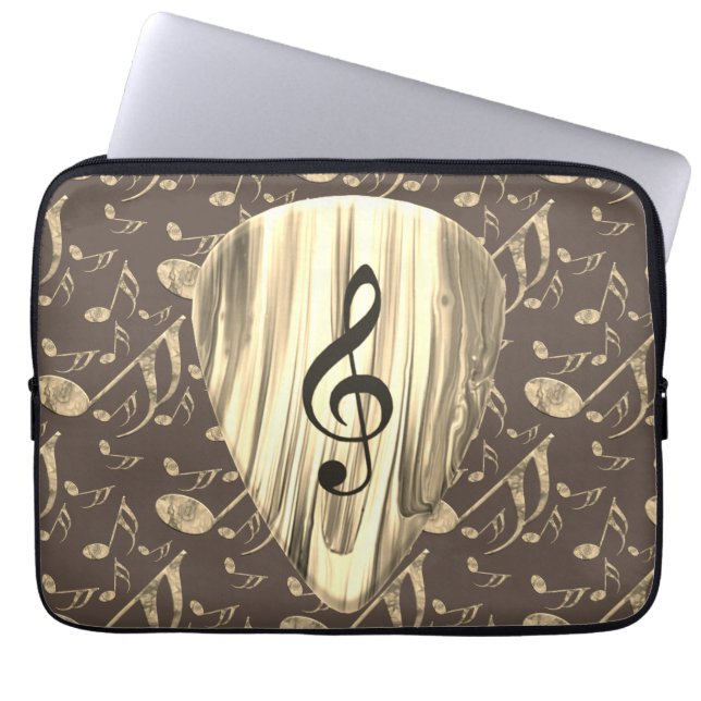 Golden Music Pick – Treble Clef Art Laptop Sleeve (Front)