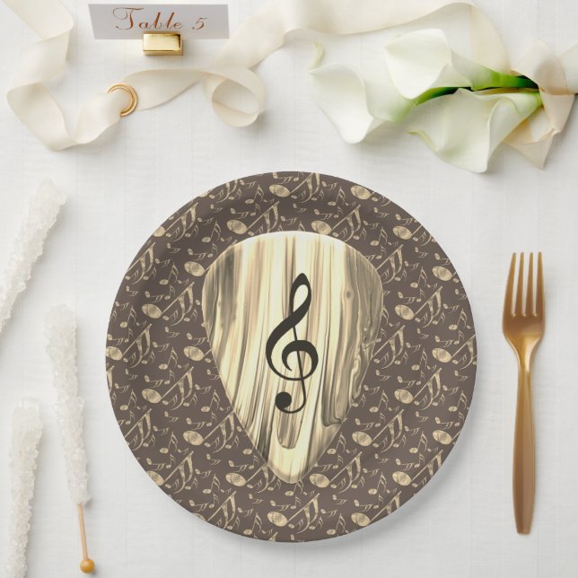 Golden Music Pick – Treble Clef Art Paper Plates (Wedding)