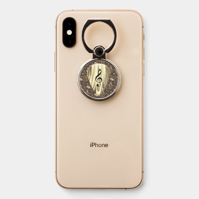 Golden Music Pick – Treble Clef Art Phone Ring Stand (On Phone)