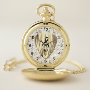 Golden Music Pick – Treble Clef Art Pocket Watch