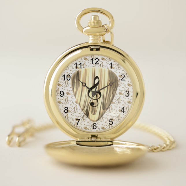 Golden Music Pick – Treble Clef Art Pocket Watch (Inside)