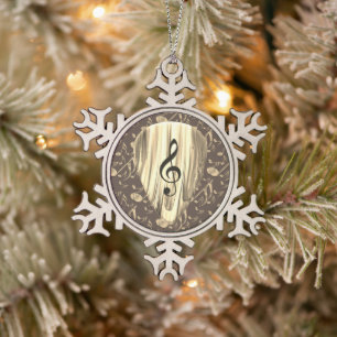 Golden Music Pick – Treble Clef Art Snowflake Pewter Christmas Ornament