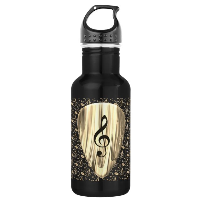 Golden Music Pick – Treble Clef Art Stainless Steel Water Bottle (Front)