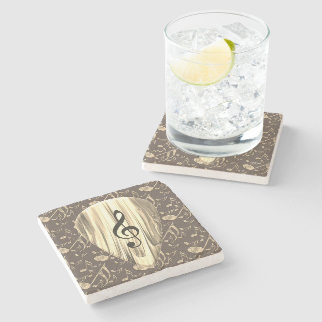 Golden Music Pick – Treble Clef Art Stone Coaster (Side)