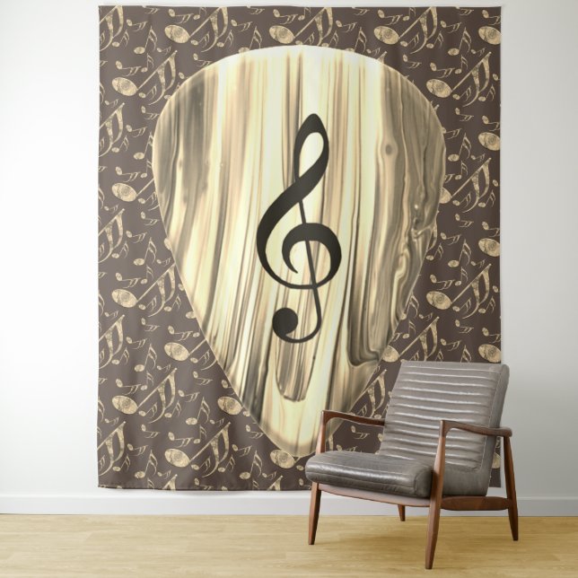 Golden Music Pick – Treble Clef Art Tapestry (In Situ)