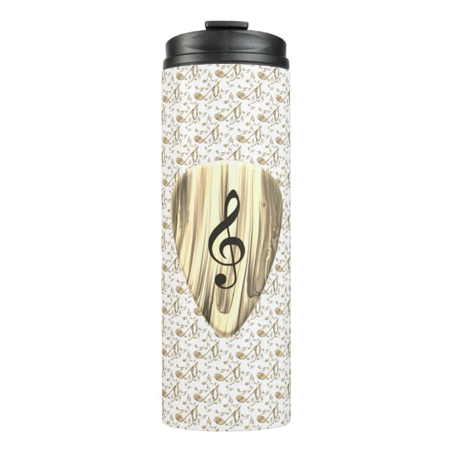 Golden Music Pick – Treble Clef Art Thermal Tumbler (Front)
