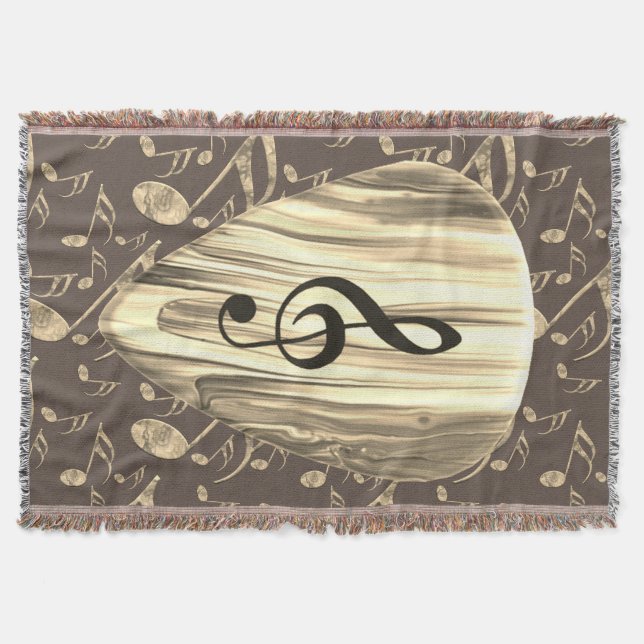 Golden Music Pick – Treble Clef Art Throw Blanket (Front)