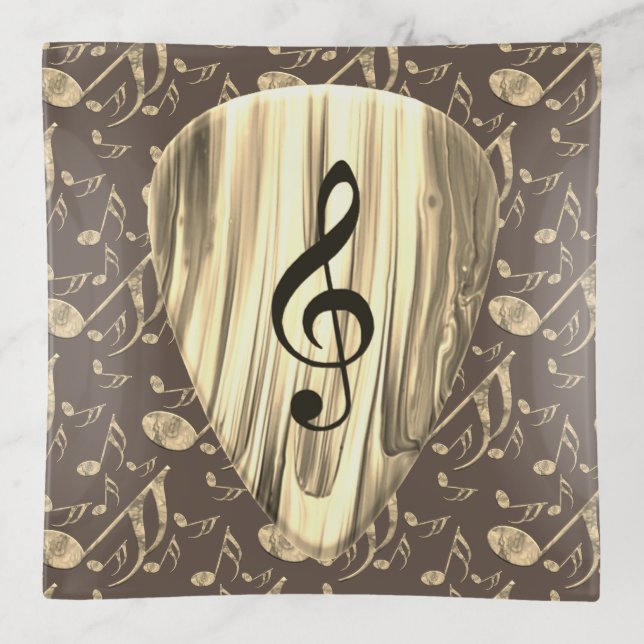 Golden Music Pick – Treble Clef Art Trinket Tray (Front)