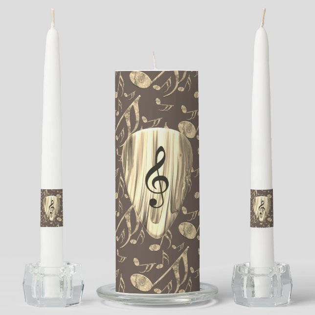 Golden Music Pick – Treble Clef Art Unity Candle Set (Front)