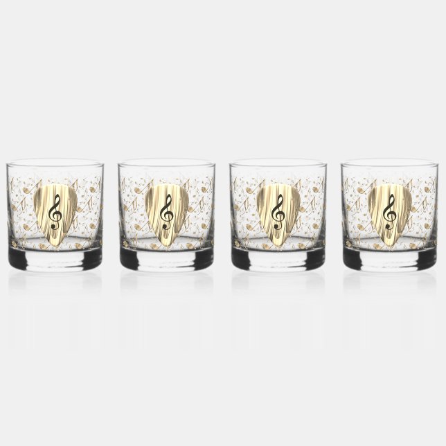 Golden Music Pick – Treble Clef Art Whiskey Glass (Front)