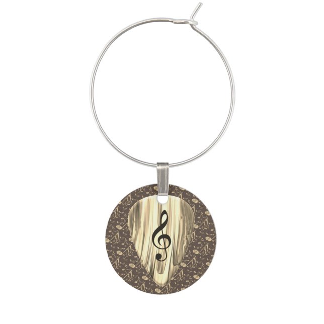Golden Music Pick – Treble Clef Art Wine Charm (Front)