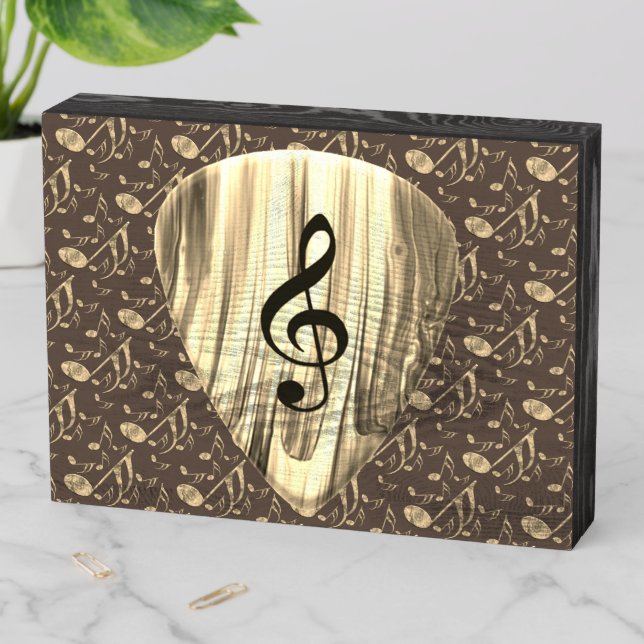 Golden Music Pick – Treble Clef Art Wooden Box Sign (In Situ Horizontal)