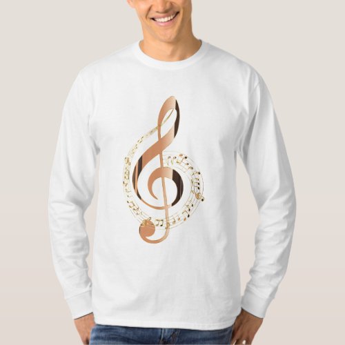 Golden Music Staff Symbol Graphic Full Sleeve T_Shirt