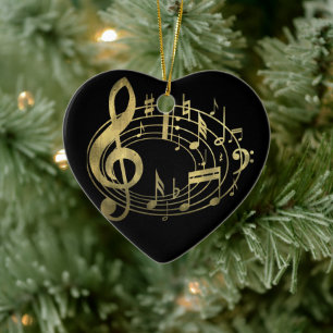 Golden musical notes in oval shape ceramic ornament