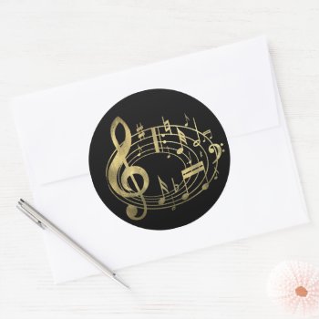 Golden Musical Notes In Oval Shape Classic Round Sticker by giftsbonanza at Zazzle