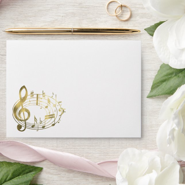 Golden musical notes in oval shape envelope (Wedding)
