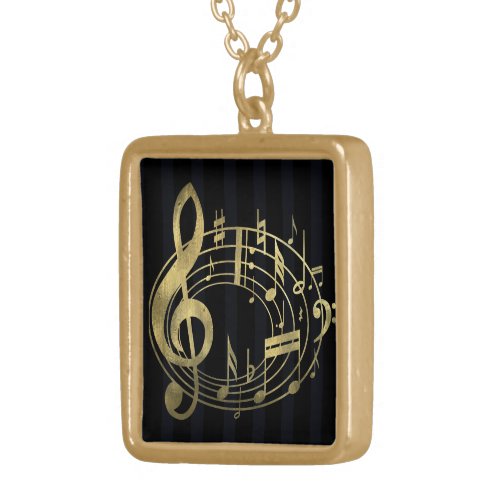 Golden musical notes in oval shape gold plated necklace