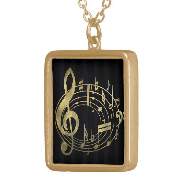 Golden musical notes in oval shape gold plated necklace (Front Right)