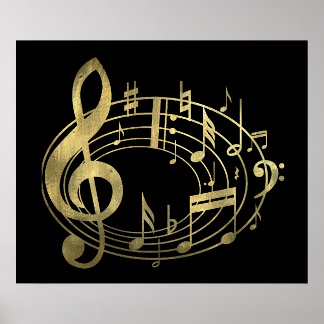 Golden musical notes in oval shape poster (Front)