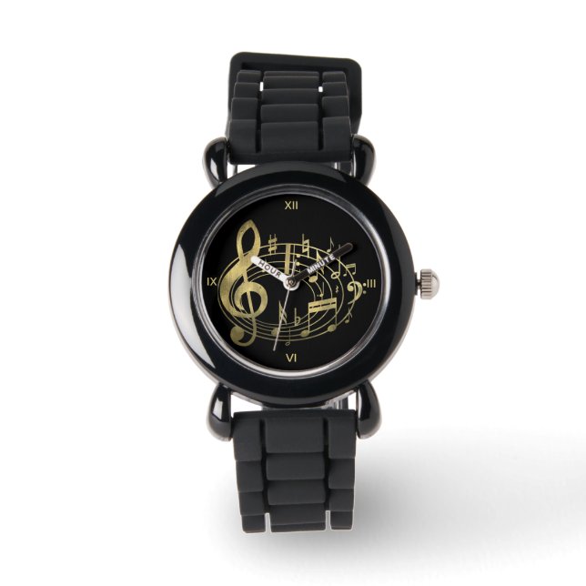 Golden Musical Notes in Oval Shape Watch (Front)