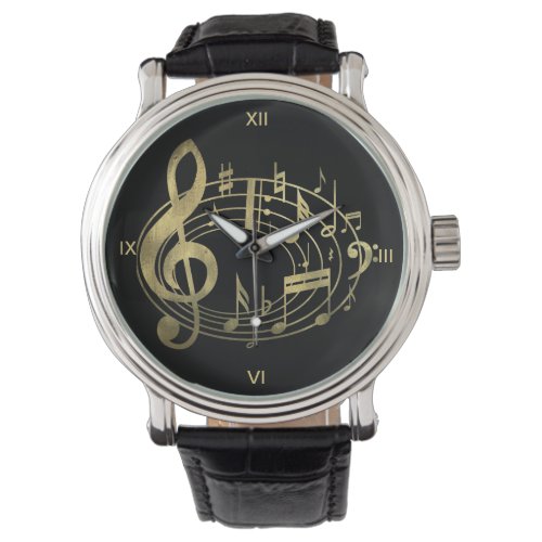 Golden Musical Notes in Oval Shape Watch