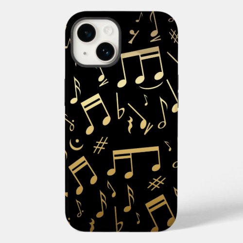 Golden musical notes on Black background Case_Mate iPhone 14 Case