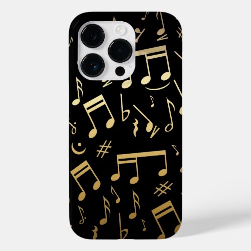 Golden musical notes on Black background Case_Mate iPhone 14 Pro Case
