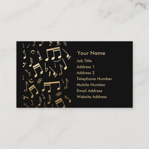 Golden musical notes on Black background Business Card Templates