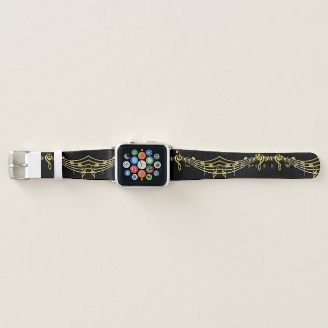 Golden Musical Staff on Black Apple Watch Band (Front)