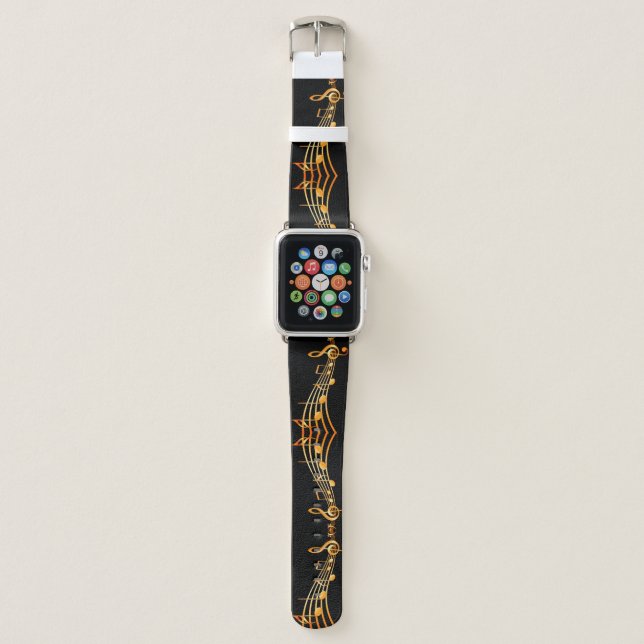 Golden Musical Staff on Black Apple Watch Band (Front)