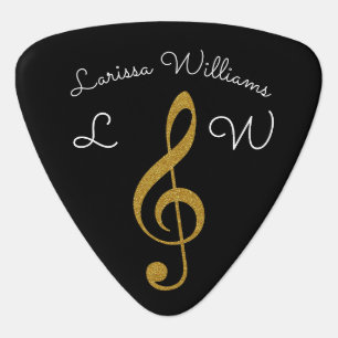 golden musical treble clef personalized black guitar pick