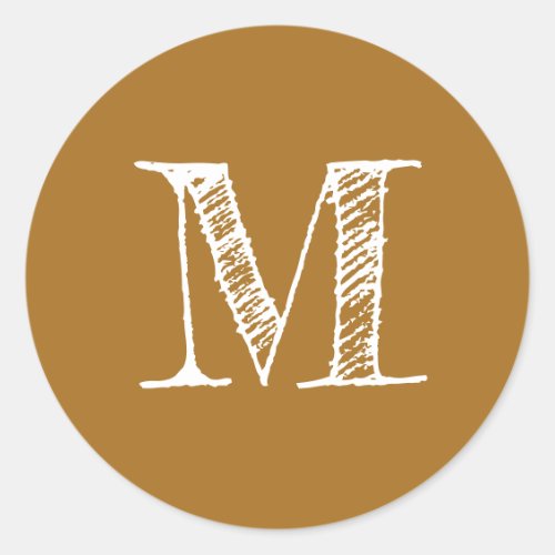 Golden Mustard Monogram Initial Classic Round Sticker