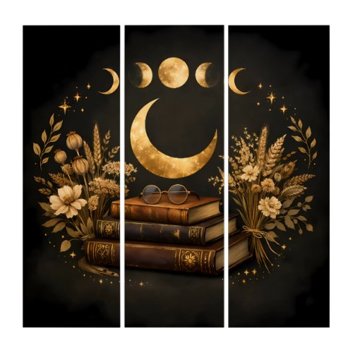 Golden Mystic Library & Botanical Boho Moon Art