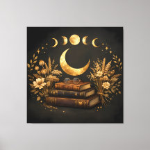 Golden Mystic Library & Botanical Boho Moon Art